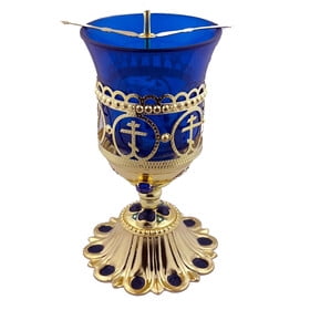 Standing Lamp With Three Bar Crosses-Red Stones - Enameled - Blue 6 Inch Tall - HIGH QUALITY