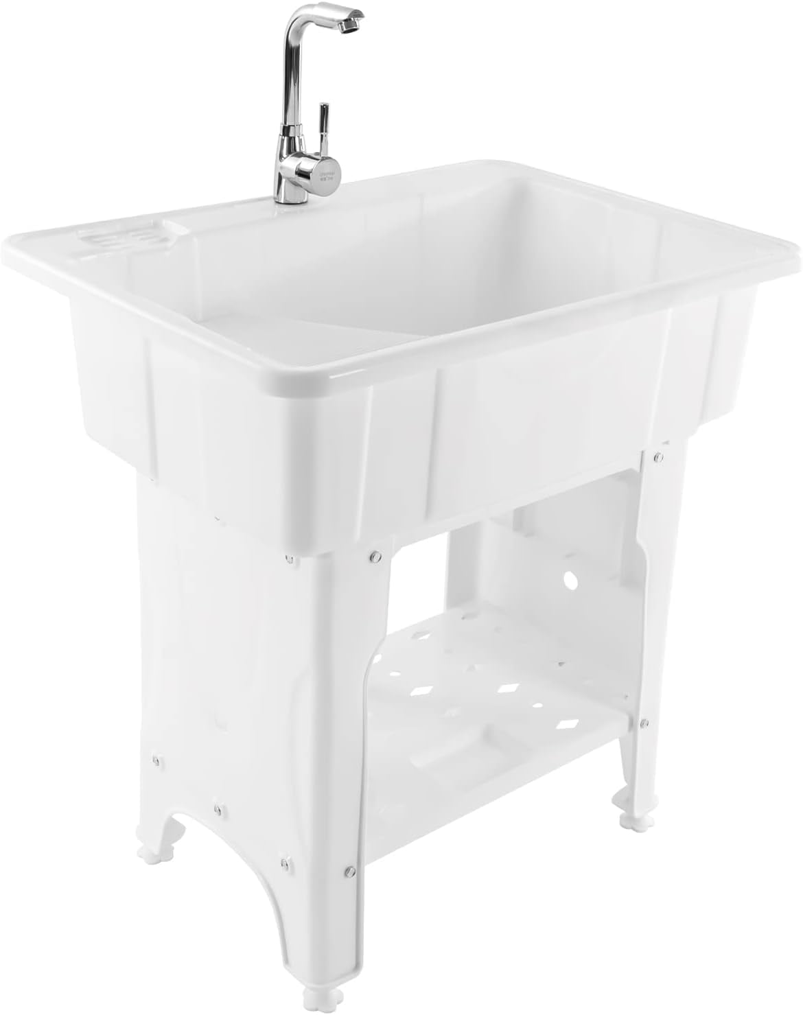 Standing Laundry Sink, Indoor and Outdoor Utility Sink with Hot and Cold Faucet and Drain Kit, Plastic Laundry Garage Sink Fits Bathrooms Sundries Room(31.5×22.05×31.5 Inch)