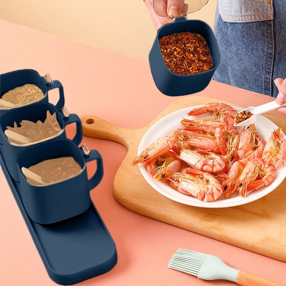 Standing Lid Seasoning Jar Glass Shaker Kitchen Spice Bottle with Spoon for Salt Pepper Oil MSG Pantry Organization