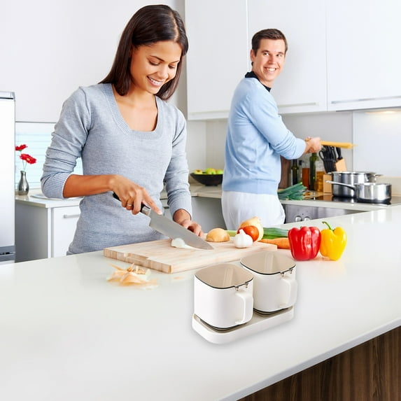 Standing Lid Spice Jar, Plastic Seasoning Shaker with Spoon, Food Grade Kitchen Storage Container for Salt Pepper Oil(White)