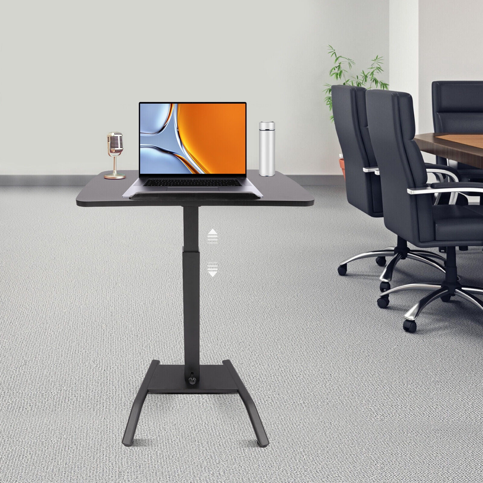 Standing Lifting Desk 2 Lockable Wheels Black Modern 25.5*17in Adjustable Rolling Desk, Adjustable Podium Desk