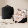 thumbnail image 1 of Standing Makeup Bag, Large Capacity Travel Cosmetic Organizer with Divided Compartments, Handheld Storage Case for Brushes Toiletries Beauty Essentials, Vanity Countertop and Trip Use, Black, 1 of 6