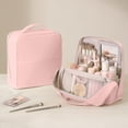 thumbnail image 1 of Standing Makeup Bag, Large Capacity Travel Cosmetic Organizer with Divided Compartments, Handheld Storage Case for Brushes Toiletries Beauty Essentials, Vanity Countertop and Trip Use, Pink, 1 of 6