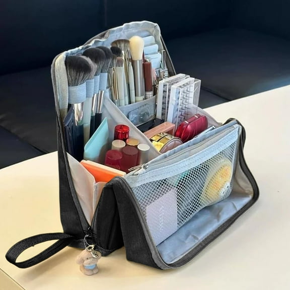 Standing Makeup Bag, Large Portable Makeup Bag, Vertical Large Opening Waterproof Multifunctional Make up Bags with Compartments, Smart Partitioning, Travel-Friendly, Colorful Cloth Makeup Bag