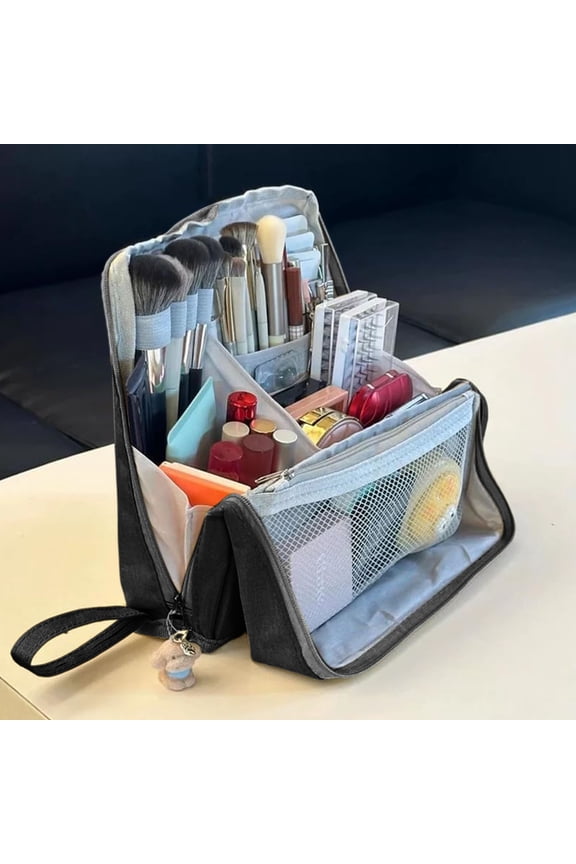 Standing Makeup Bag, Large Portable Makeup Bag, Vertical Large Opening Waterproof Multifunctional Make up Bags with Compartments, Smart Partitioning, Travel-Friendly, Colorful Cloth Makeup Bag