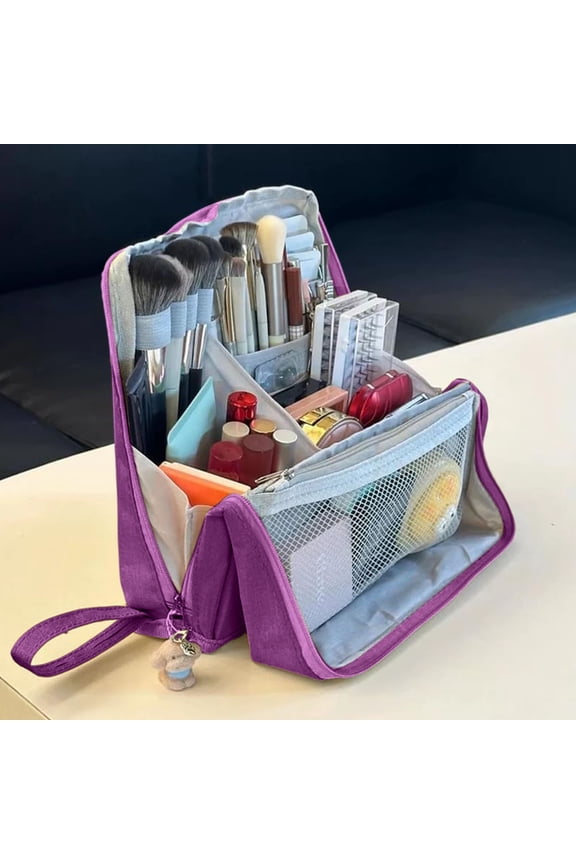 Standing Makeup Bag, Large Portable Makeup Bag, Vertical Large Opening Waterproof Multifunctional Make up Bags with Compartments, Smart Partitioning, Travel-Friendly, Colorful Cloth Makeup Bag