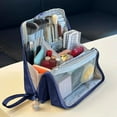 thumbnail image 1 of Standing Makeup Bag, Makeup Organizer Bag, Large Travel Cosmetic Bag with Multiple Compartments for Beauty Supplies Storage, Portable Functional Makeup Case for Home & Vacation Navy, 1 of 8