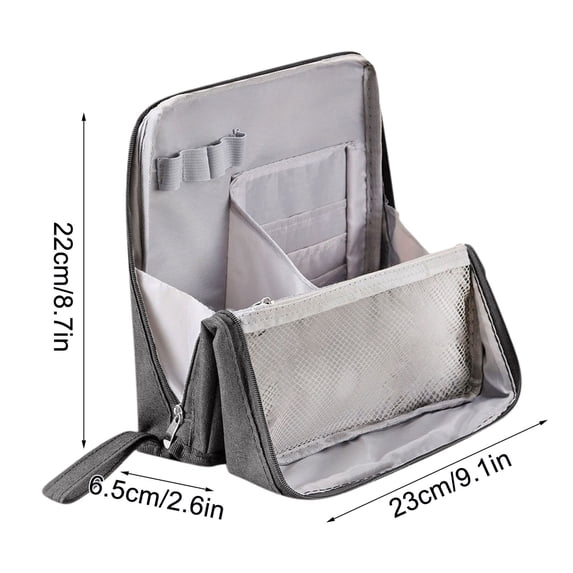 Standing Makeup Bag Organizer - Multi-Purpose Large Nylon Portable Bag, Waterproof with Compartments - Ideal for Travel Makeup Organizer - Gray