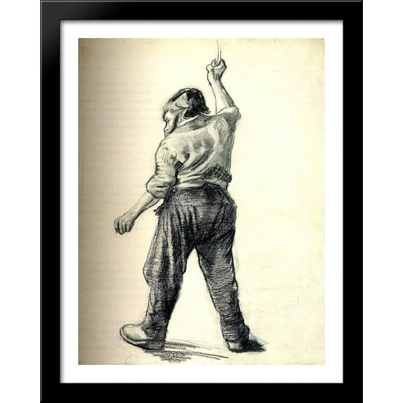 Standing Man Seen from the Back 28x36 Large Black Wood Framed Print Art by Vincent van Gogh