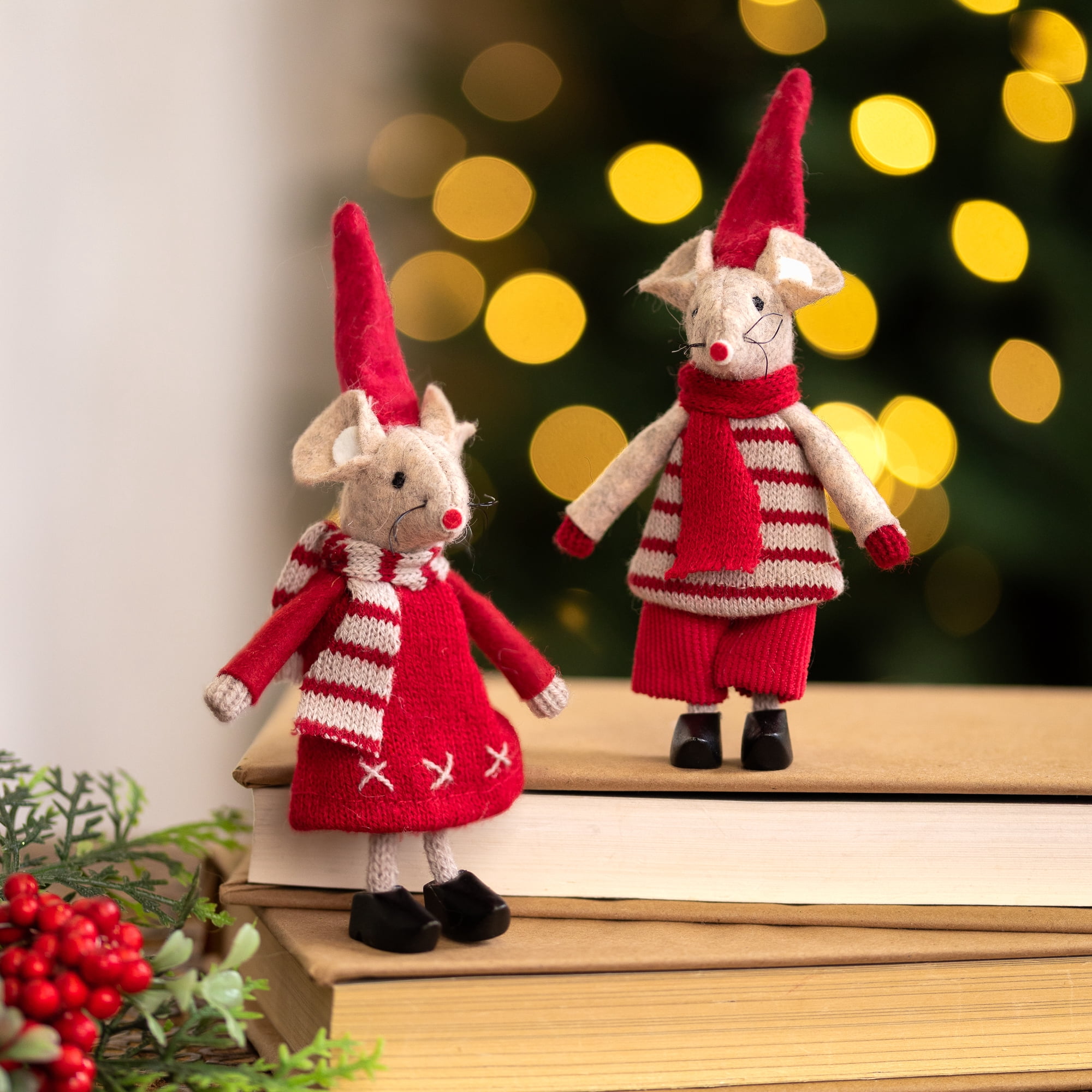 Standing Mice Christmas Decorations - 6" - Set of 2