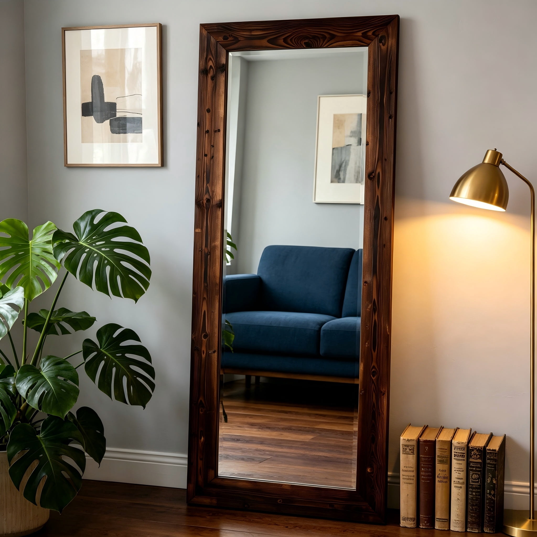 Standing Mirror Full Length 71"x30", Wood Mirror with Stand, Long Leaning for Living Room Bedroom, Brown