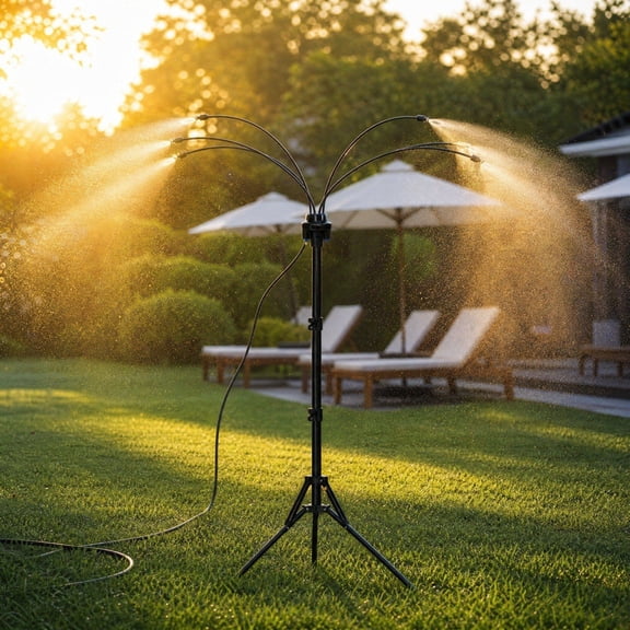 Standing Misters for Outside, Adjustable Height Stand Misting System for Patio Cooling, Portable Water Mister with 4 Nozzles & 26.2FT Spray Line for Garden Backyard BBQ Party Tanning Pool