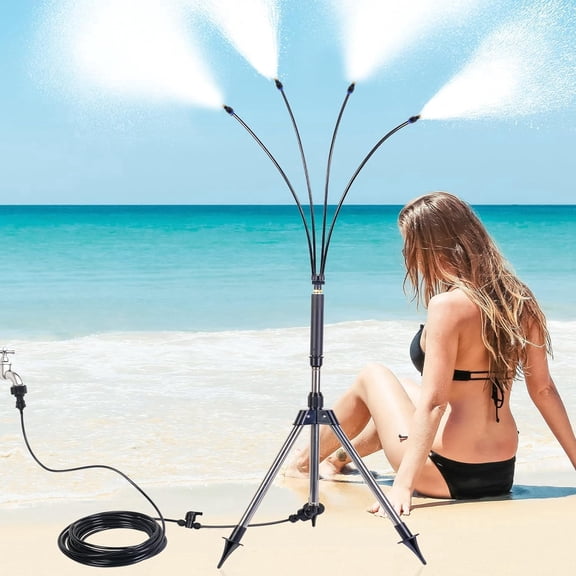 Standing Misters for Outside Patio, 26.24FT Standing Misting Cooling System with Upgraded Height-Adjustable Riser, Portable Misting System for Garden Watering, friend Water Playing, Pet Cooling