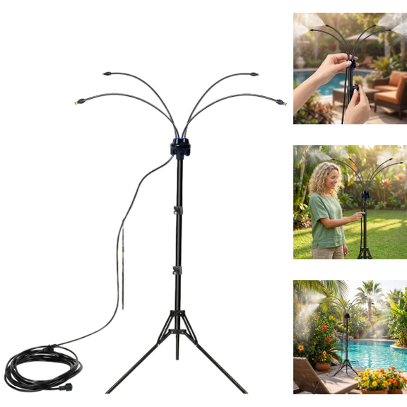 Standing Misters for Outside Patio – Adjustable Height Stand Misting System for Outdoor Cooling, Portable Water Mister for Mist Playing, Backyard, Porch & Sprinkler