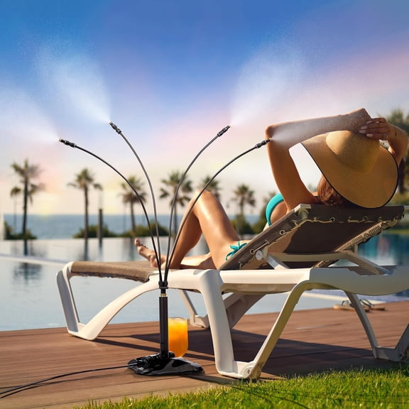 Standing Misters for Outside Patio - Portable Misting System Cooling Outdoor 26.5Ft Stand Line with 31.5 Inch Height Water Mister Garden Yard BBQ Party Pool Playing Sprinklers