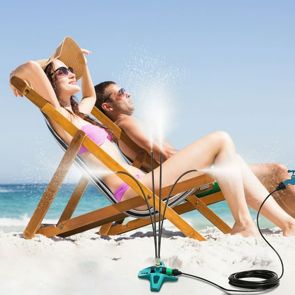 Standing Misting System, Portable Patio Mist Ring, Outdoor Garden Cooling Sprayer, Freestanding Hose Connected Misting Kit for Deck and Poolside Use