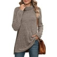 thumbnail image 1 of Standing Neck Sweater for Women Neck Tops Side Split Tunic Sweaters Lightweight Fashion Fit Coffee XL, 1 of 6