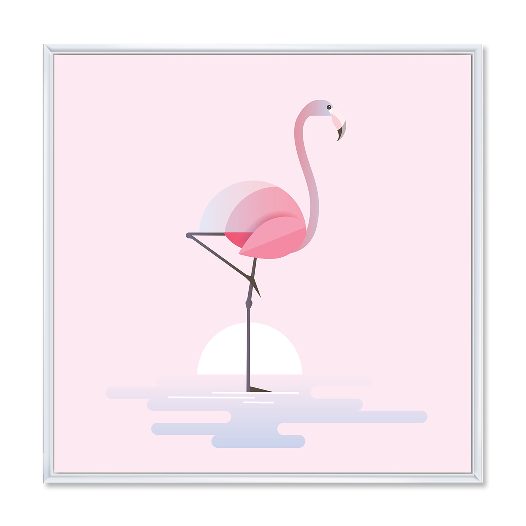 Standing On One Toes Pink Flamingo 16 in x 16 in Framed Painting Canvas Art Print, by Designart