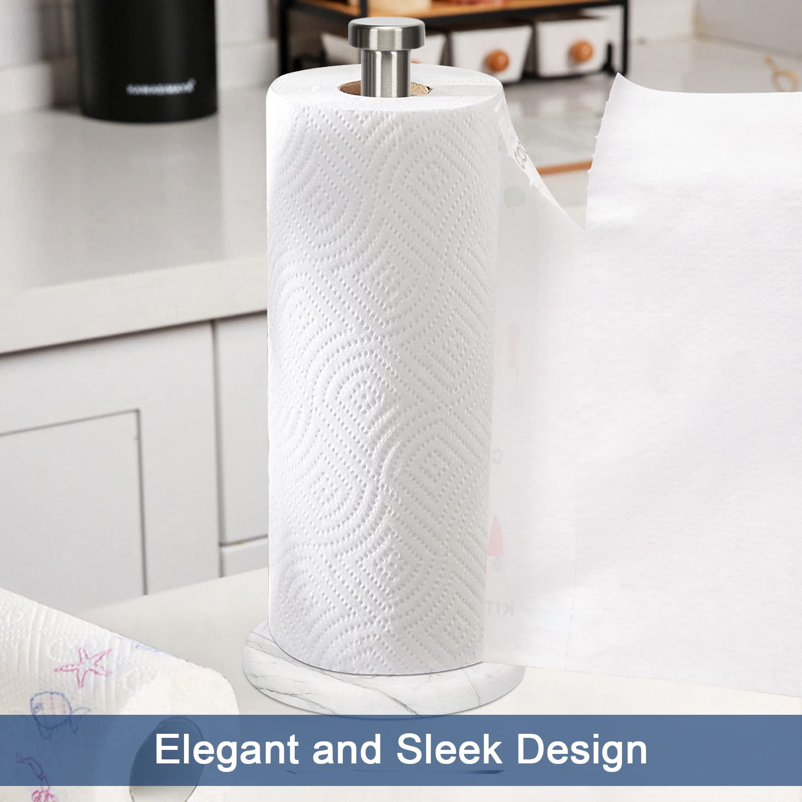 Standing Paper Towel Holder  Kitchen Tissue Holder- For Bathroom Countertop Standard Or Jumbo-sized Roll (with Marble Base Brushed Nickel)