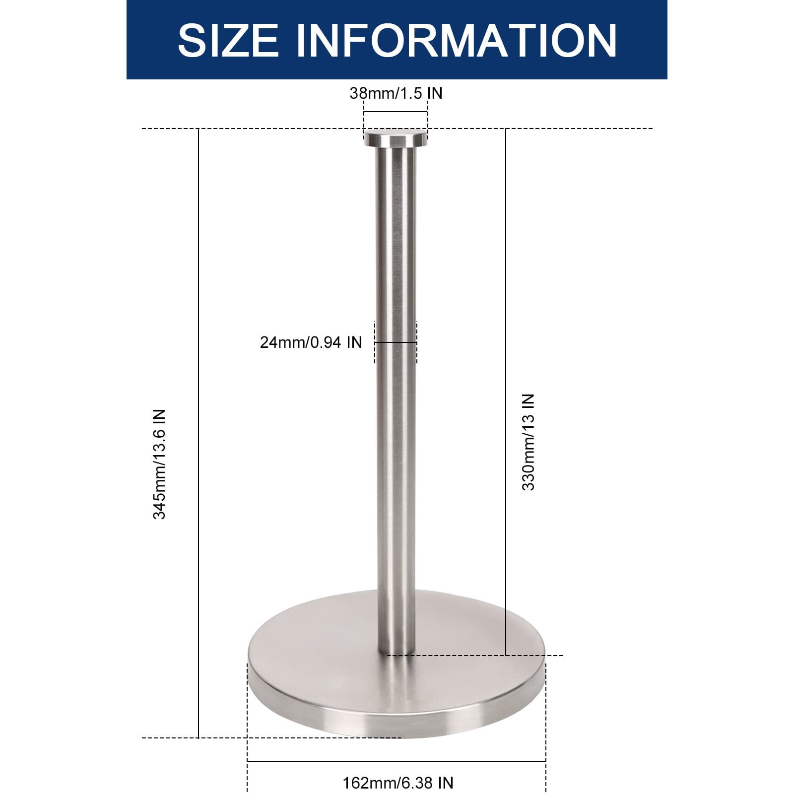 Standing Paper Towel Holder  Kitchen Tissue Holder- For Bathroom Countertop Standard Or Jumbo-sized Roll (with Stainless Steel Base Brushed Nickel)
