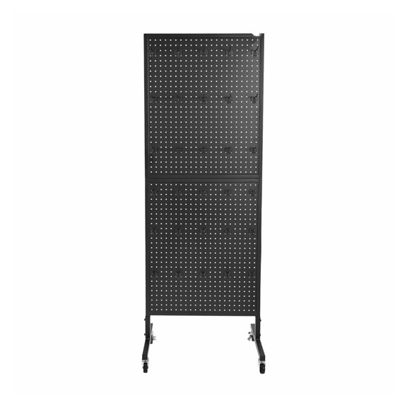 Standing Pegboard Display 23.6 x 63 in - Black Steel Peg Board with 30 Hooks & Casters for Retail, Grocery, Jewelry - 1-Piece Organizer