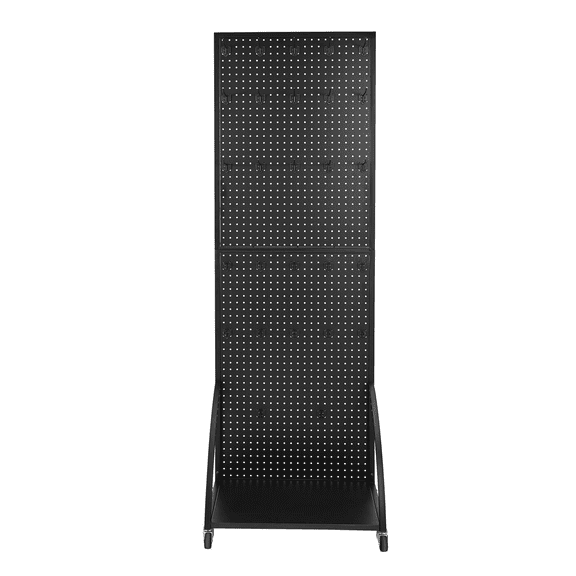 Standing Pegboard Display with Hooks - 23.7x66in Retail Peg Board - Black Steel Display Stand with Casters - 30 Hooks Included - Store & Jewelry Organization