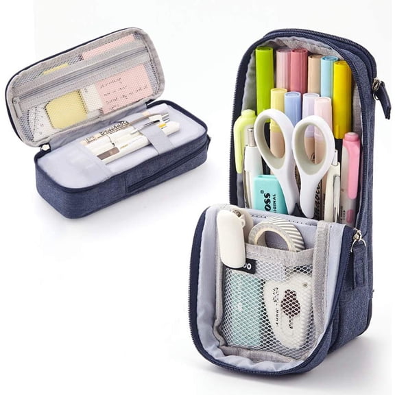 Standing Pencil Case with 2 Compartments, Magnetic Mobile Phone Holder Pen Bag, Large Capacity Storage Pouch, University Stationery Organizer for Adults & Teens(C)