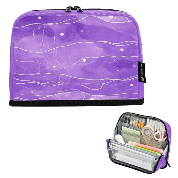 Standing Pencil Case with Base Large Capacity Stationery Pouch Pen Bag with Zipper for Women Men Abstract Purple Watercolor Background