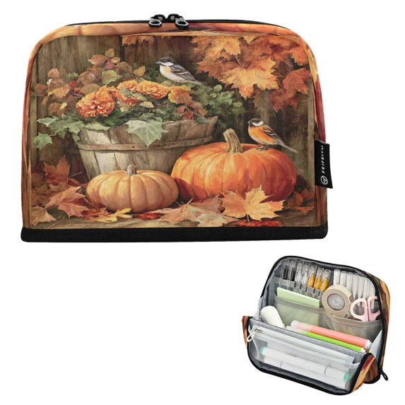 Standing Pencil Case with Base Large Capacity Stationery Pouch Pen Bag with Zipper for Women Men Beautiful Fall Scene