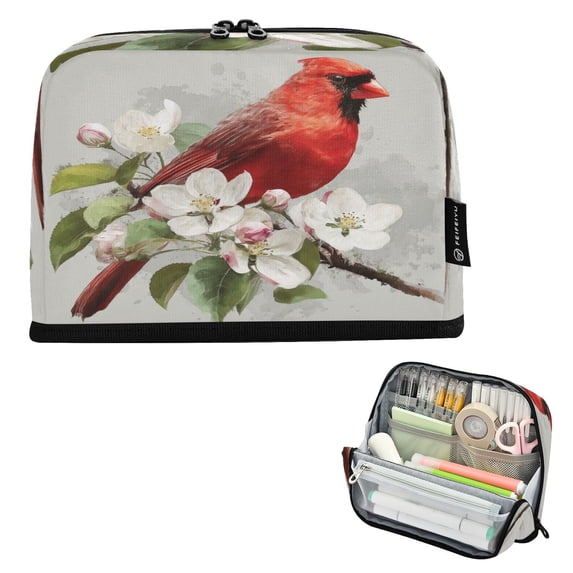 Standing Pencil Case with Base Large Capacity Stationery Pouch Pen Bag with Zipper for Women Men Beautiful Red Bird