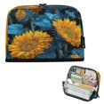 thumbnail image 1 of Standing Pencil Case with Base Large Capacity Stationery Pouch Pen Bag with Zipper for Women Men Blue Leaves and Sunflowers, 1 of 7