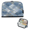 thumbnail image 1 of Standing Pencil Case with Base Large Capacity Stationery Pouch Pen Bag with Zipper for Women Men Blue Plaid Pattern, 1 of 7