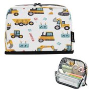 Standing Pencil Case with Base Large Capacity Stationery Pouch Pen Bag with Zipper for Women Men Construction Trucks and Excavators