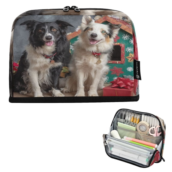 Standing Pencil Case with Base Large Capacity Stationery Pouch Pen Bag with Zipper for Women Men Dogs and Doghouses