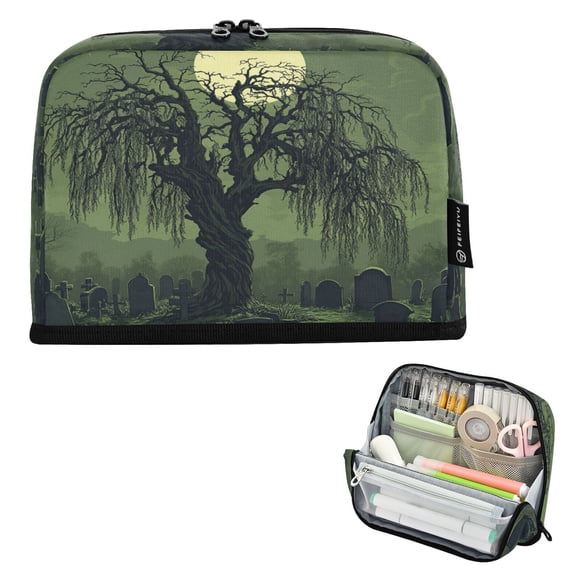 Standing Pencil Case with Base Large Capacity Stationery Pouch Pen Bag with Zipper for Women Men Old Willow Tree