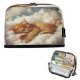 thumbnail image 1 of Standing Pencil Case with Base Large Capacity Stationery Pouch Pen Bag with Zipper for Women Men Orange Cat Sleeping on Clouds, 1 of 7