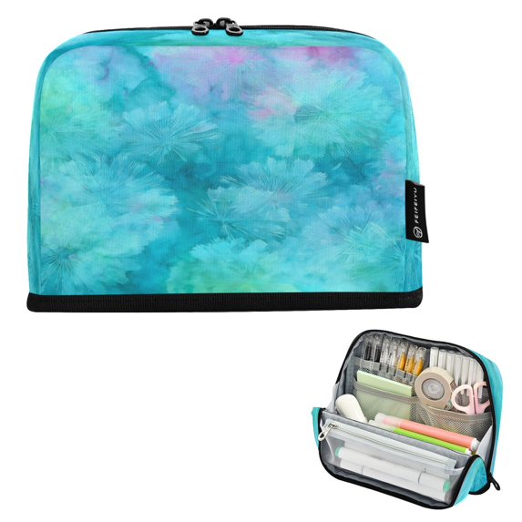 Standing Pencil Case with Base Large Capacity Stationery Pouch Pen Bag with Zipper for Women Men Pastel Blue Dandelions