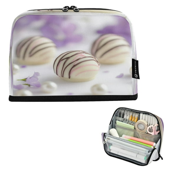Standing Pencil Case with Base Large Capacity Stationery Pouch Pen Bag with Zipper for Women Men White Chocolate Truffles