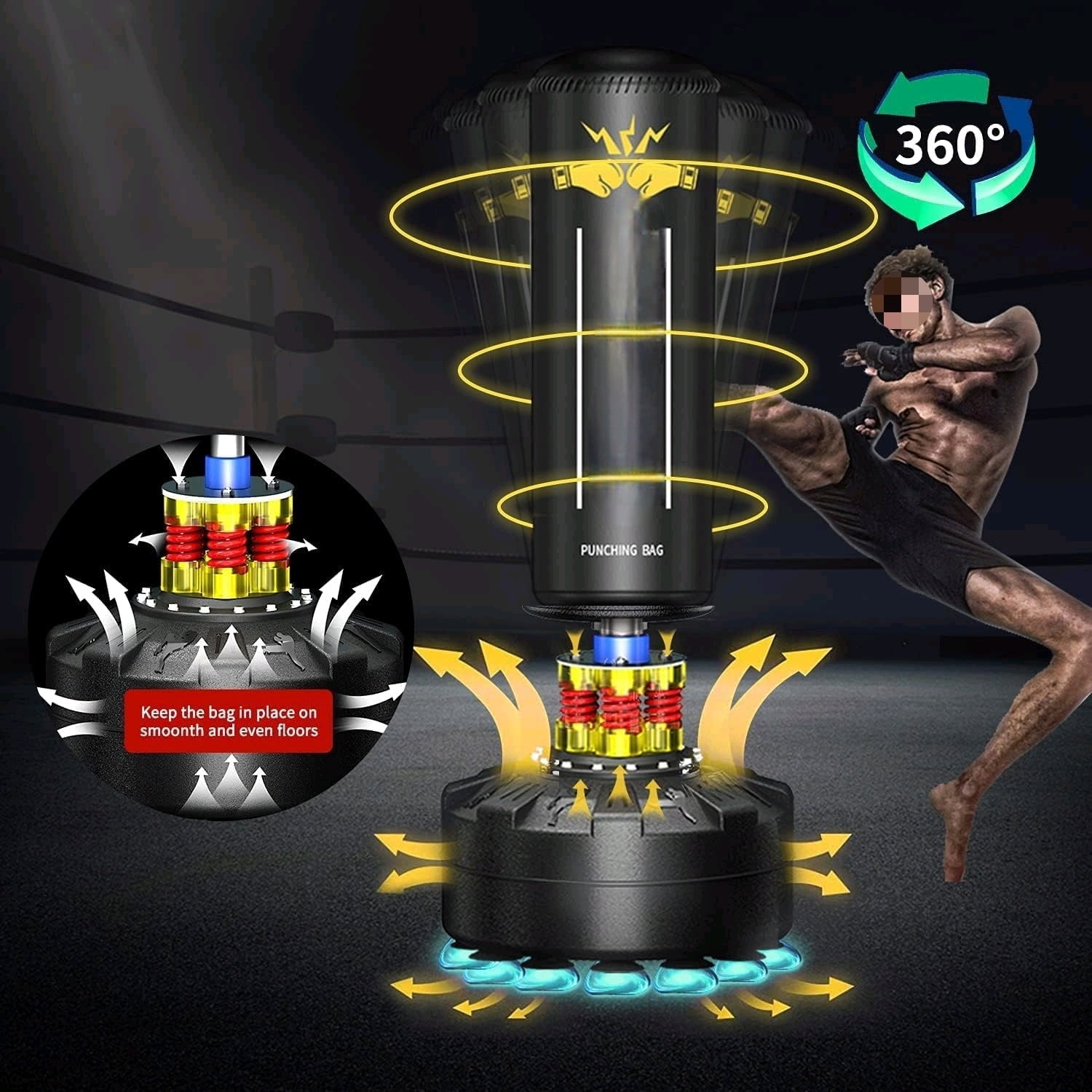 Standing Punching Bag for Adults, 205lbs Heavy Bag for Boxing, Shock Absorber, Suction Cup Base, Stand Up Punching Bag Adult, Standing Kickboxing Bag for Home Office Gym