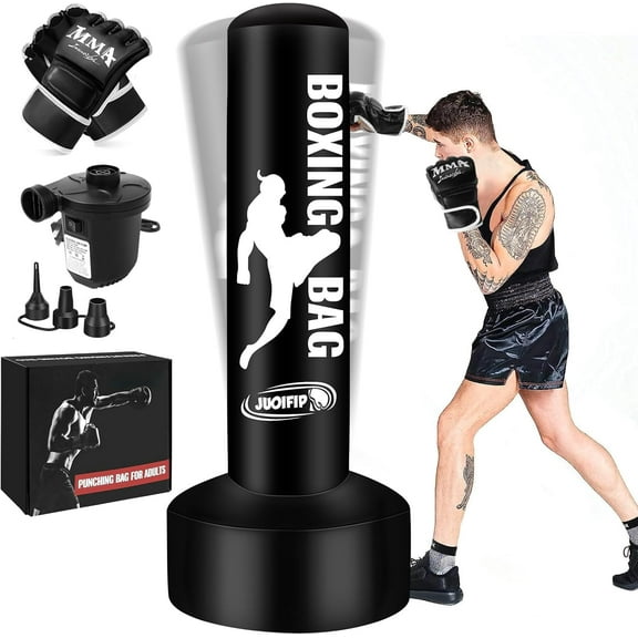 Standing Punching Bag for with Pump and Gloves, 69'' Kick Boxing Bag with Stand Inflatable Freestanding Heavy Bag Kicking Bag for MMA Muay Thai Fitness