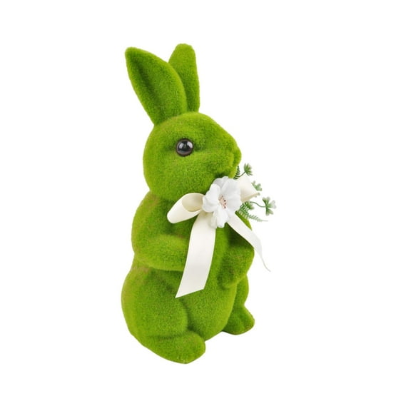 Standing Rabbit Decoration, 13" Green Flocking Moss Rabbit - Desktop, Garden, Easter Gift, Green