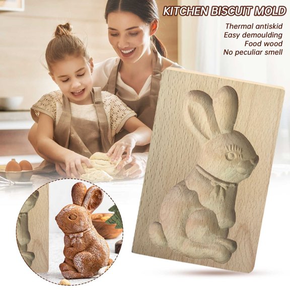 Standing Rabbit Wooden Cookie Stamp for Spring Baking - Food-Safe Beechwood Mould for Easter Cookies and Themed Decorations