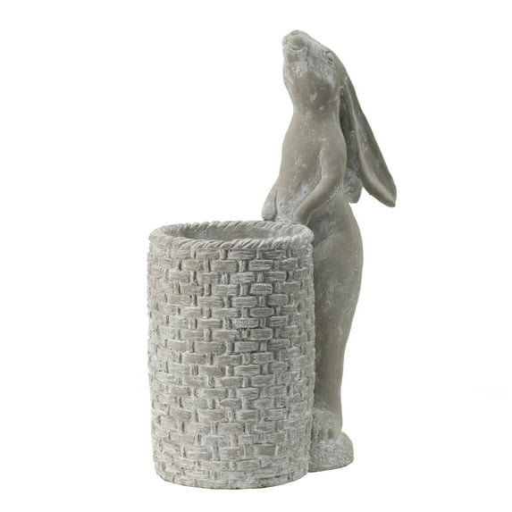 Standing Rabbit with Basket Accent Outdoor Planter - Gray Finish