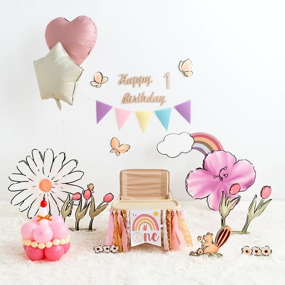 Standing Rainbow Tulip Garden Foam Board Cutout|Set of 16 Hand Painted Watercolor Daisy Squirrel Decor Board|Cartoon Grass Animal Garden Party Decoration |Baby Shower Birthday Backdrop Photo Props