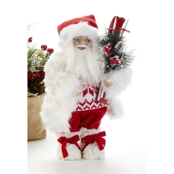 Standing Red Knit Sherpa Santa Figurine 12 Inches Tall