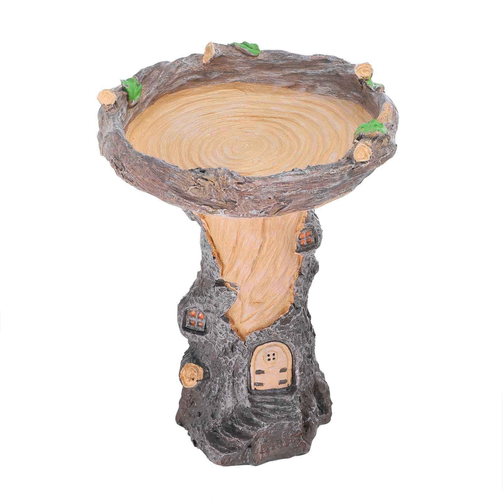 Standing Resin Bird Feeder - Outdoor Birdbath with Flower-Shaped Bowl, Decorative Garden Stake for Patio, Lawn, or Yard, Charming Fairy Garden Statue