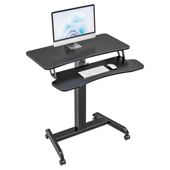 Standing Rolling Desk-Height Adjsutable up to 47.2' Mobile Computer Cart, 31.2' 27.5' Dual Tier Extended Laptop Cart with Wheels, for Classroom, Office, Black