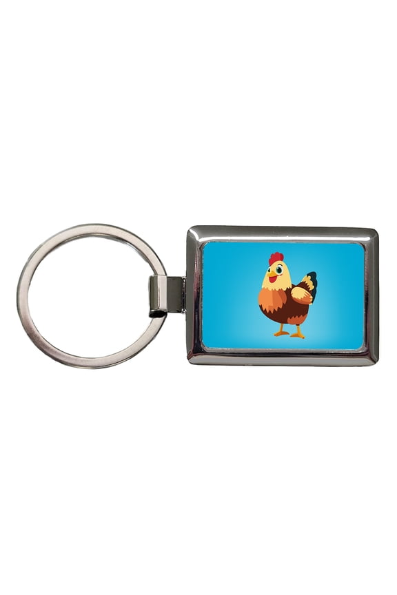 Standing Rooster Happy Metal Rectangle Keychain