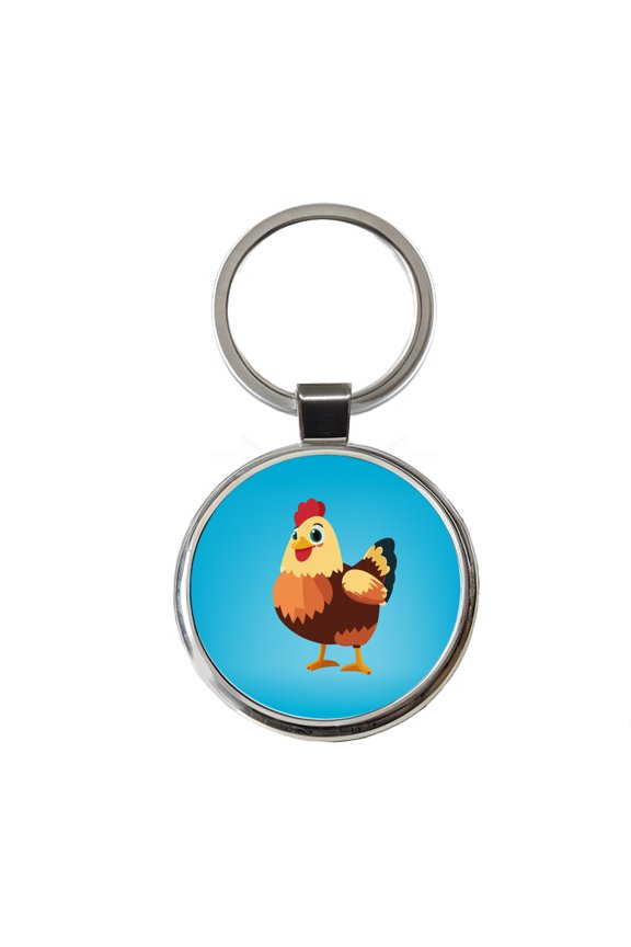 Standing Rooster Happy Metal Round Keychain