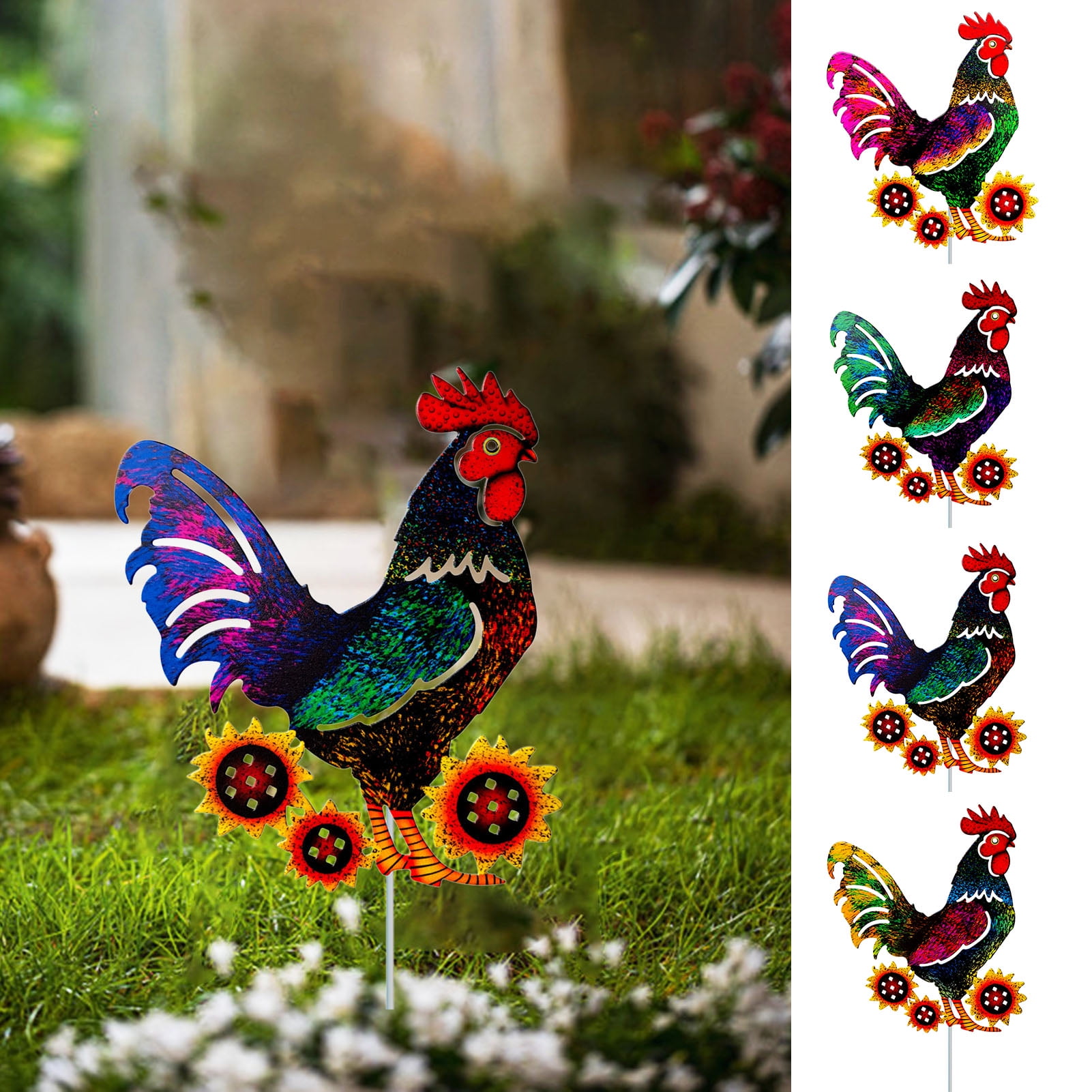 Standing Rooster Iron Chicken Lawn Ornament Realistic Rooster
